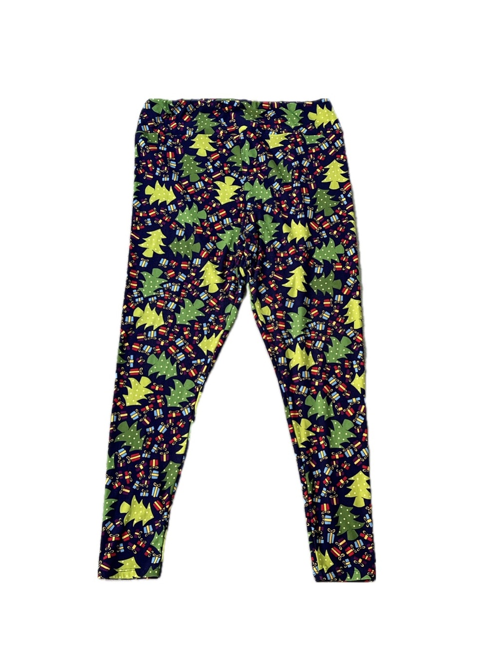LuLaRoe | Navy Leggings Green Holiday Trees Gift Boxes Print Size L